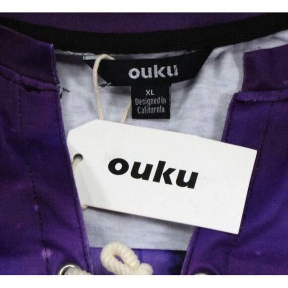 NWT Ouku XL Purple Polyester Eagle & Wolf Graphic Lace-Up Shirt - Picture 2 of 7